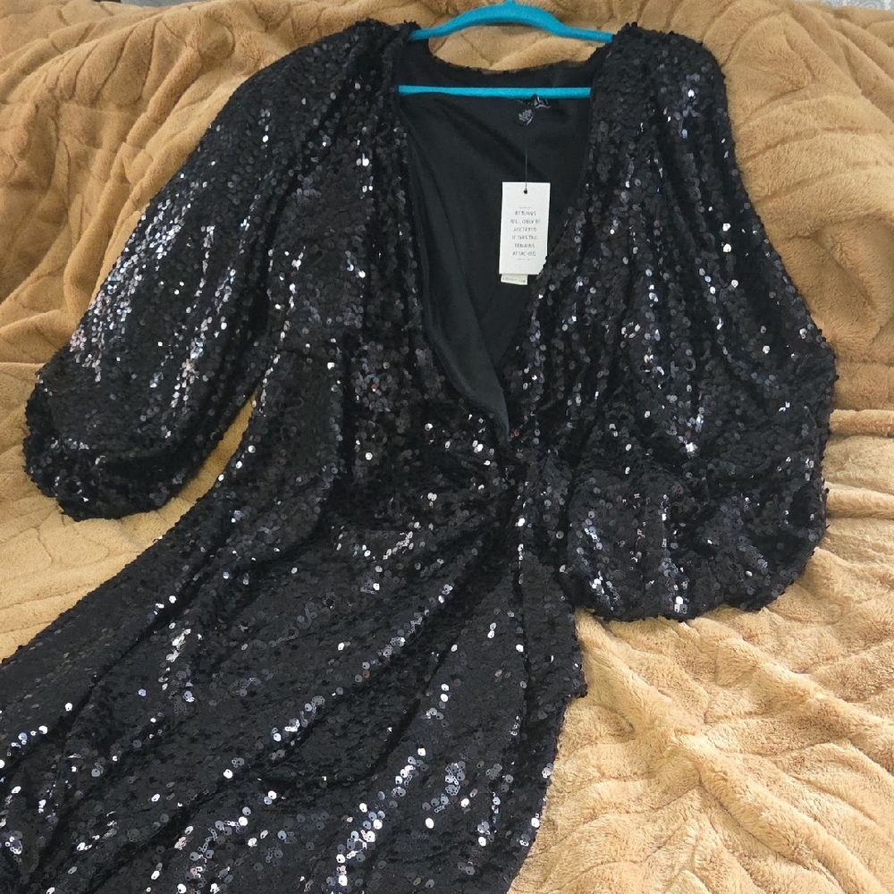 Eloquii Black Sequin V-Neck Dress